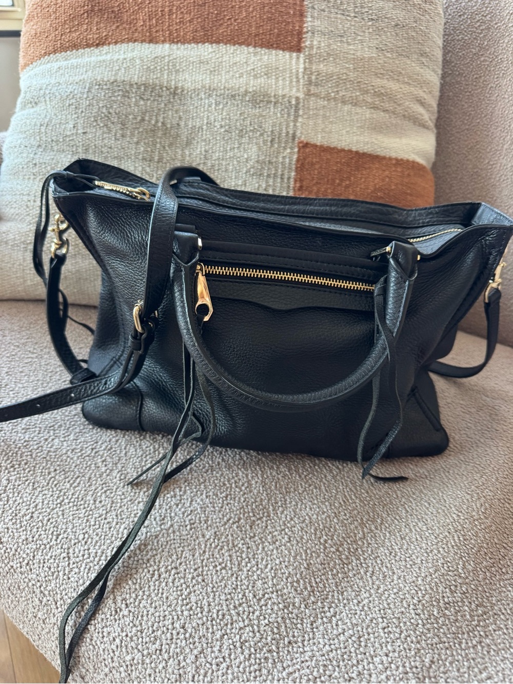Rebecca Minkoff Black Leather Crossbody Satchel with Gold Hardware
